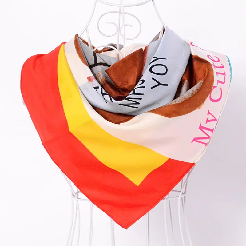 Anyyou Scarf for Women Orange Lovely Bear Letters Twill Scarves Wraps Ladies Fashion Autumn Winter 90*90cm Dark Pink Silk Shawl
