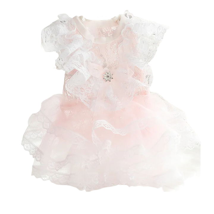 ANYWAGS Pet Clothes Pink and White Princess Dress with Tassel Skirt for Cosplay and Special Occasions