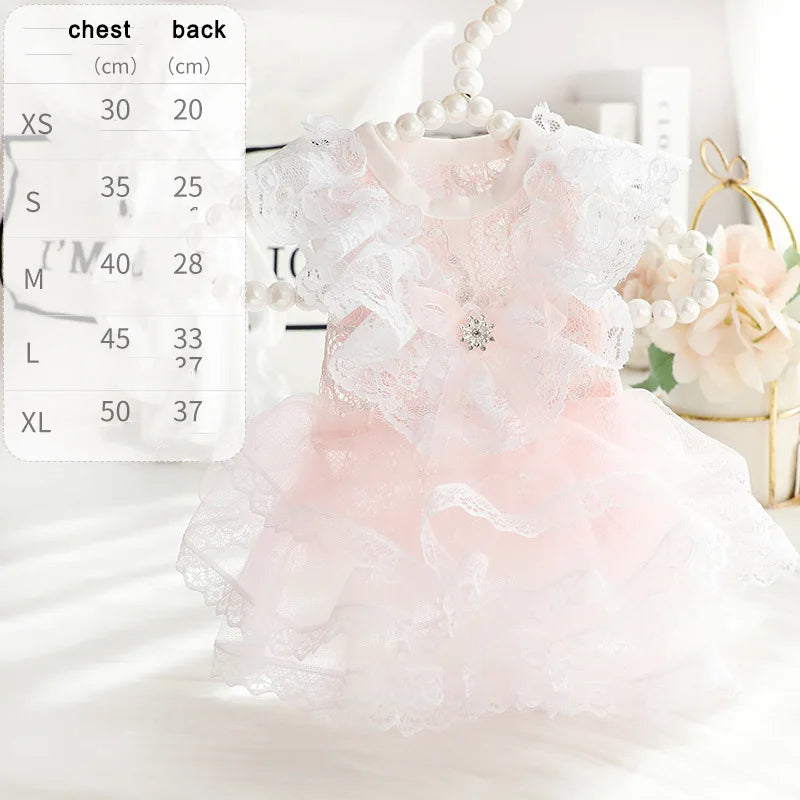 ANYWAGS Pet Clothes Pink and White Princess Dress with Tassel Skirt for Cosplay and Special Occasions