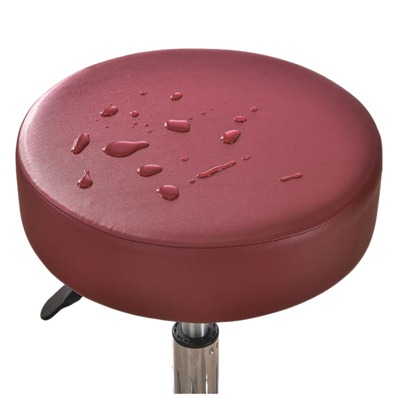 ANYHOUX Barstool Cushion Cover Wine Red Elastic Bands Slipcover for Swivel Chair Barstool Washable PU Leather Cushion Cover