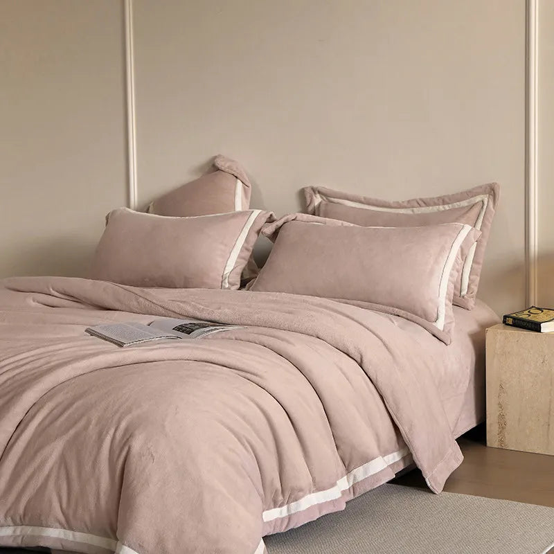 Anycozy Duvet Cover Set Plain Dusty Pink Flat Bed Sheet Ultra Soft Luxury Velvet Bedding Collection