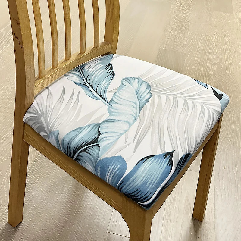 Anyseat Chair Cover Light Blue Grey Leaf Print Stretch Seat Cover for Home Dinning Kitchen Washable Removable