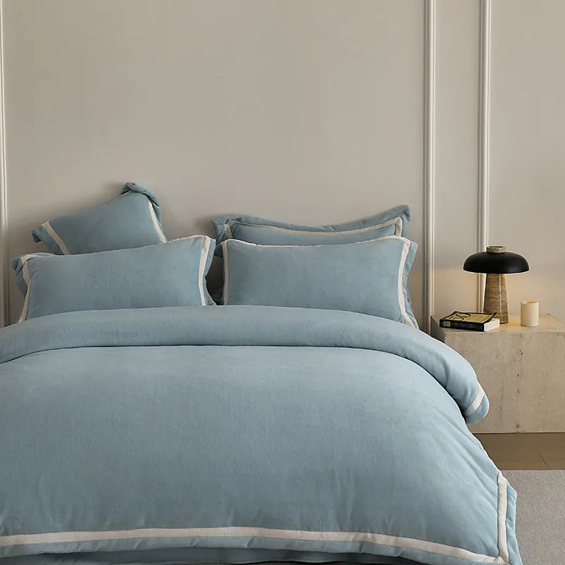 Anycozy Duvet Cover Set Plain Dusty Blue Flat Bed Sheet Ultra Soft Cozy Velvet Bedding Comforter
