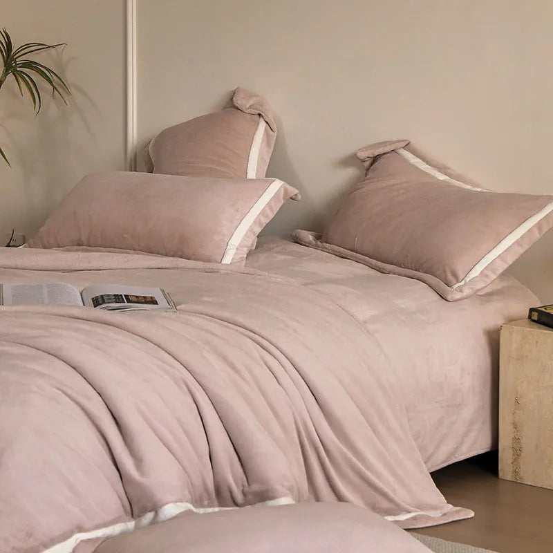 Anycozy Duvet Cover Set Plain Dusty Pink Flat Bed Sheet Ultra Soft Luxury Velvet Bedding Collection