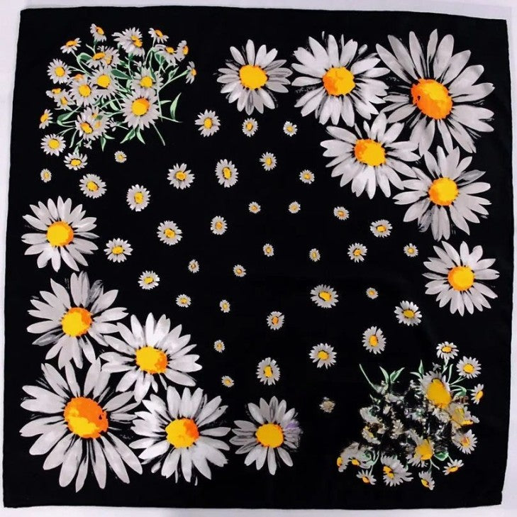 Anyyou Scarf for Women Black Daisy Silk Shawl Fashion Elegant High Quality for Spring Autumn Square Scarves 90*90cm