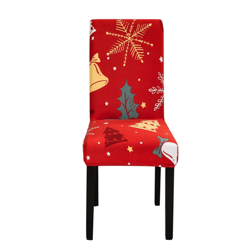 ANYDECO Chair Cover Red Christmas Bells Trees Design with Anti-Dirt and Elastic Material for Dining Room Kitchen Wedding Hotel Banquet Restaurant