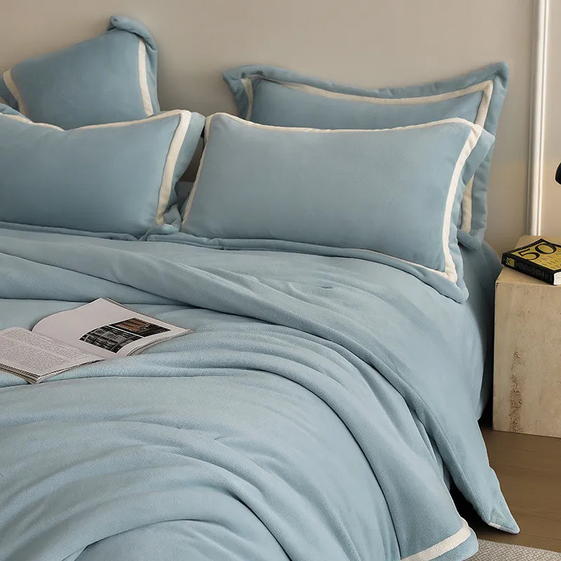 Anycozy Duvet Cover Set Plain Dusty Blue Flat Bed Sheet Ultra Soft Cozy Velvet Bedding Comforter