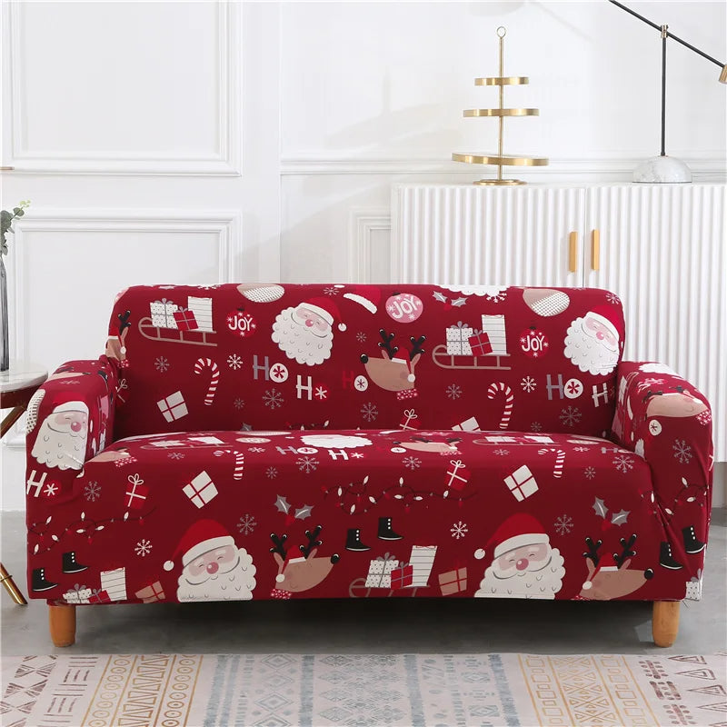 Anyseat Sofa Cover Maroon Christmas Santa Claus Design Non Slip Stretchable Slipcover