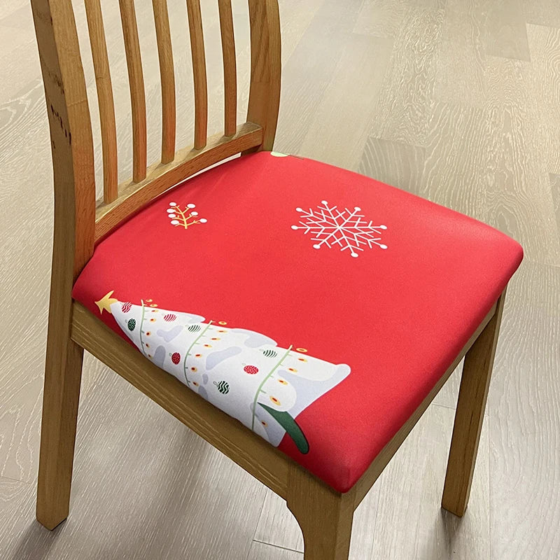 ANYDECO Chair Cover Red Christmas Tree Print Stretch Seat Cover for Home Dinning Kitchen Washable Removable