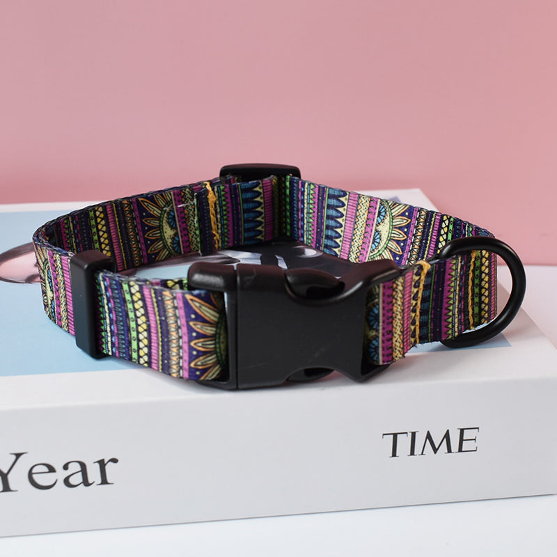 Anypet Velvet Multi Color Purple Tribal Dog Collar– Stylish Pet Accessory