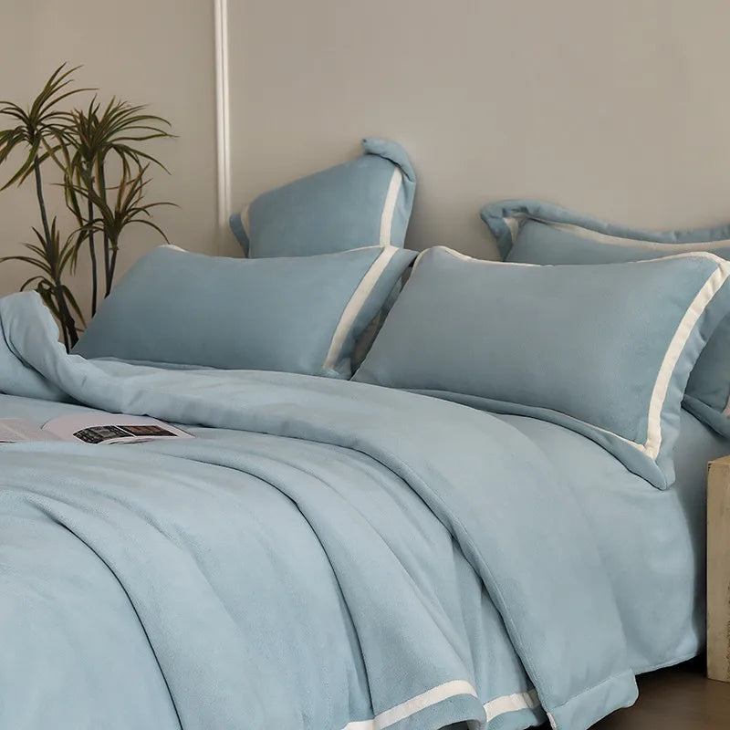 Anycozy Duvet Cover Set Plain Dusty Blue Flat Bed Sheet Ultra Soft Cozy Velvet Bedding Comforter