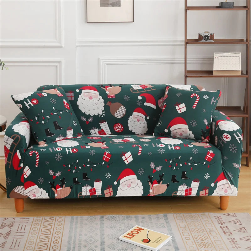 Anyseat Sofa Cover Green Christmas Santa Claus Design Non Slip Stretchable Slipcover
