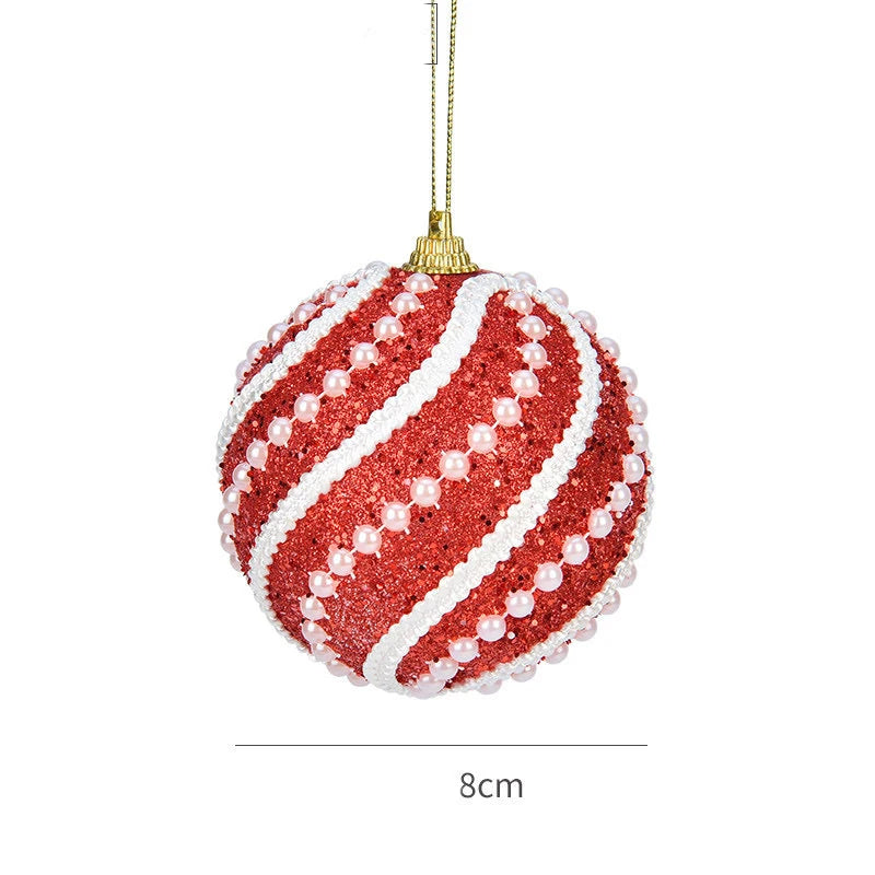 ANYDECO Christmas Ball Glitter Wave White Beads Hanging Holiday Ornament Decorations