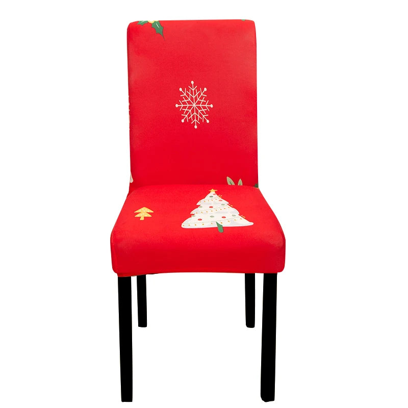 ANYDECO Chair Cover Bright Red White Christmas Tree Design with Anti-Dirt and Elastic Material for Dining Room Kitchen Wedding Hotel Banquet Restaurant