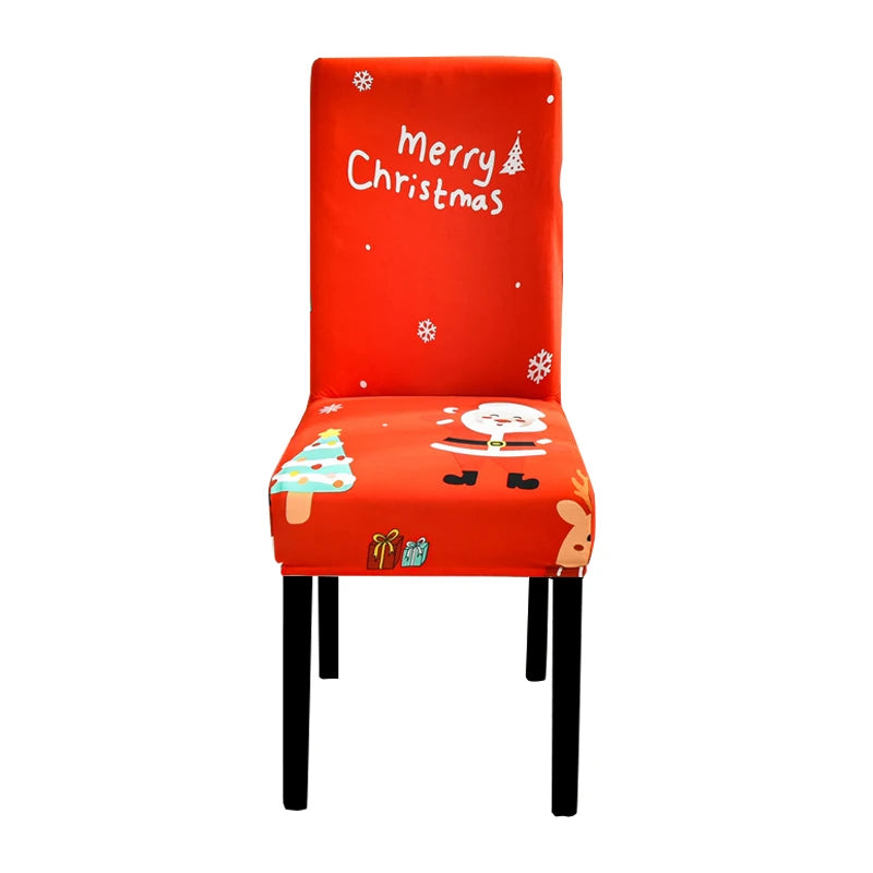 ANYDECO Chair Cover Bright Red Merry Christmas Santa Design with Anti-Dirt and Elastic Material for Dining Room Kitchen Wedding Hotel Banquet Restaurant