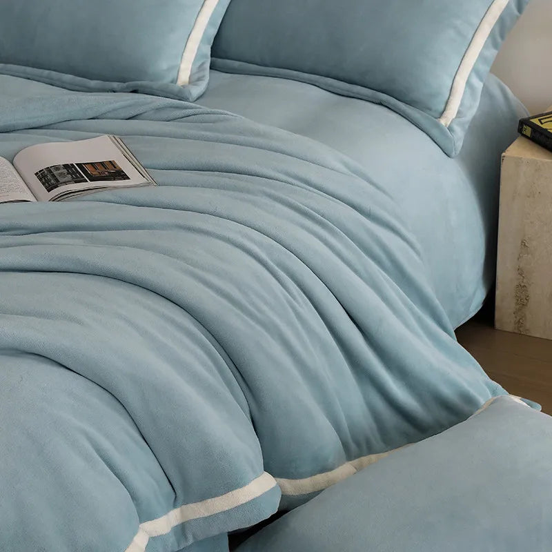Anycozy Duvet Cover Set Plain Dusty Blue Flat Bed Sheet Ultra Soft Cozy Velvet Bedding Comforter