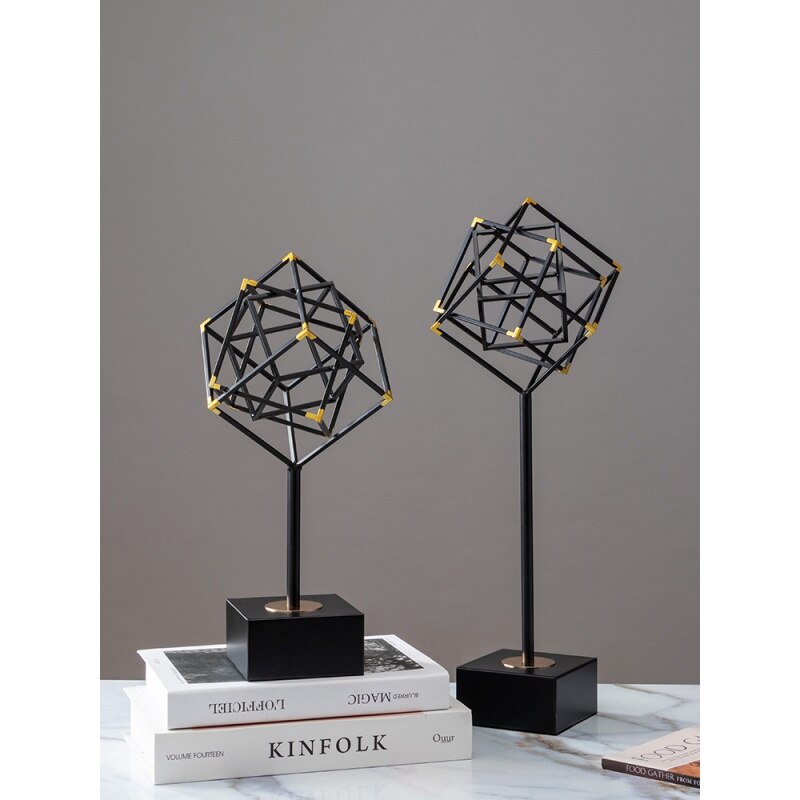 ANYHOUZ Luxury Gold Metal Tabletop Decor – Geometric Square Cube Sculpture for Living Room, House Display & Elegant Crafts Ornaments