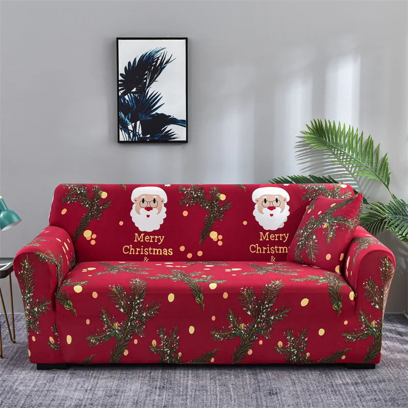 Anyseat Sofa Cover Red Christmas Santa Claus Design Non Slip Stretchable Slipcover