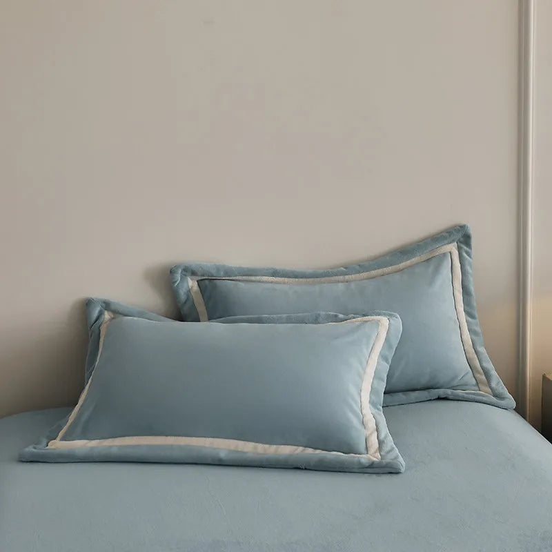 Anycozy Duvet Cover Set Plain Dusty Blue Flat Bed Sheet Ultra Soft Cozy Velvet Bedding Comforter