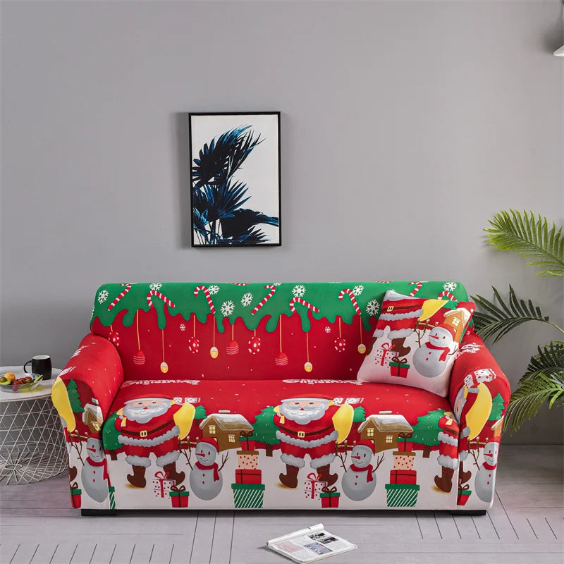Anyseat Sofa Cover Red Green Christmas Santa Design Non Slip Stretchable Slipcover