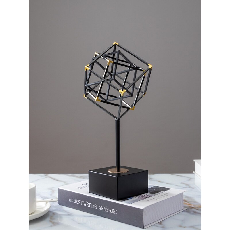 ANYHOUZ Luxury Gold Metal Tabletop Decor – Geometric Square Cube Sculpture for Living Room, House Display & Elegant Crafts Ornaments