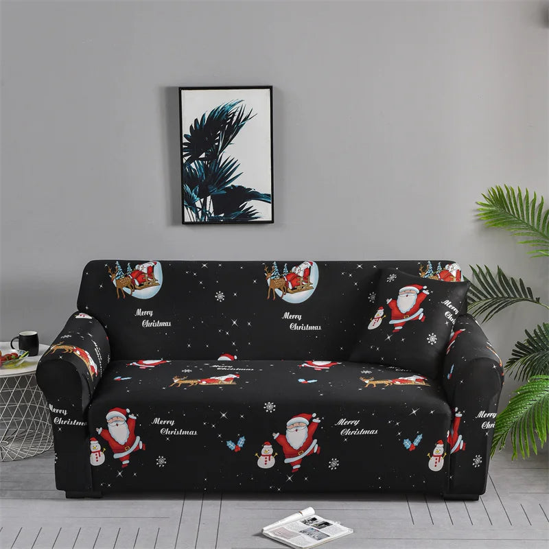Anyseat Sofa Cover Black Christmas Santa Claus Design Non Slip Stretchable Slipcover