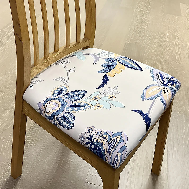 Anyseat Chair Cover White Blue Floral Leaf Print Stretch Seat Cover for Home Dinning Kitchen Washable Removable
