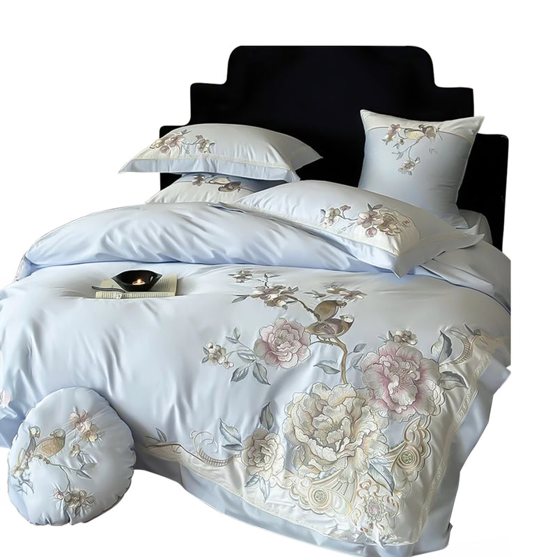 Anycozy Duvet Cover Set Blue Fitted Bed Sheet Ultra Soft Egyptian Cotton Embroidery Bedding For Luxurious Feel