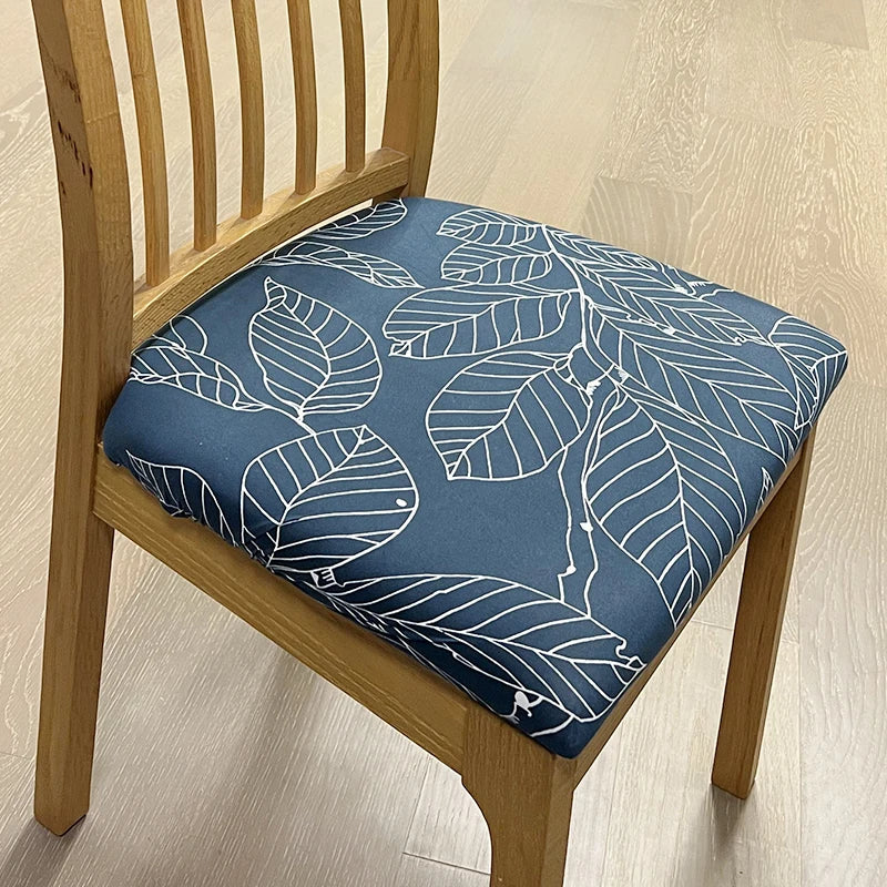 Anyseat Chair Cover Dark Blue Big Leaf Print Stretch Seat Cover for Home Dinning Kitchen Washable Removable