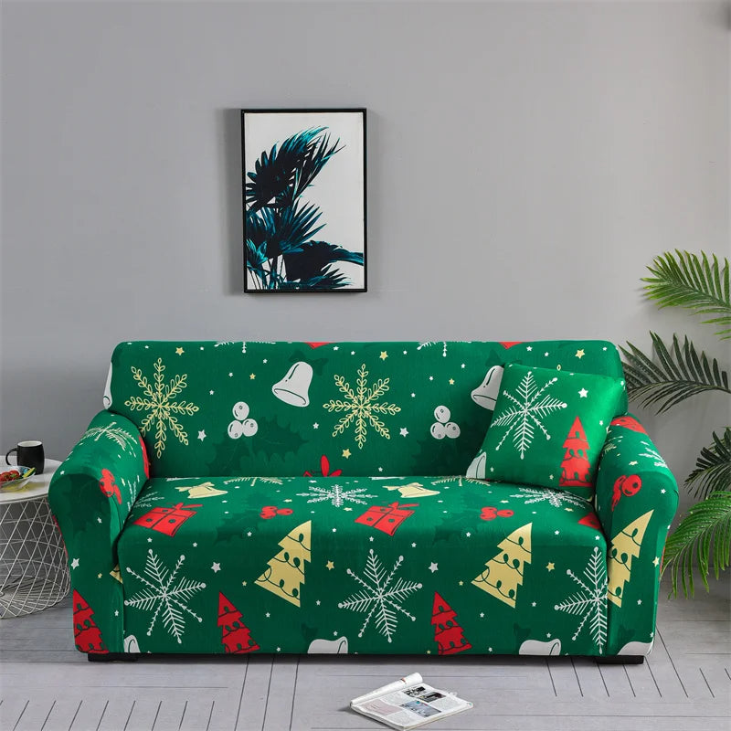 Anyseat Sofa Cover Green Christmas Tree Bell Design Non Slip Stretchable Slipcover