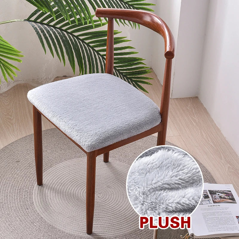 Anyseat Chair Cover Grey Fur Stretch Seat Cover for Home Dinning Kitchen Washable Removable