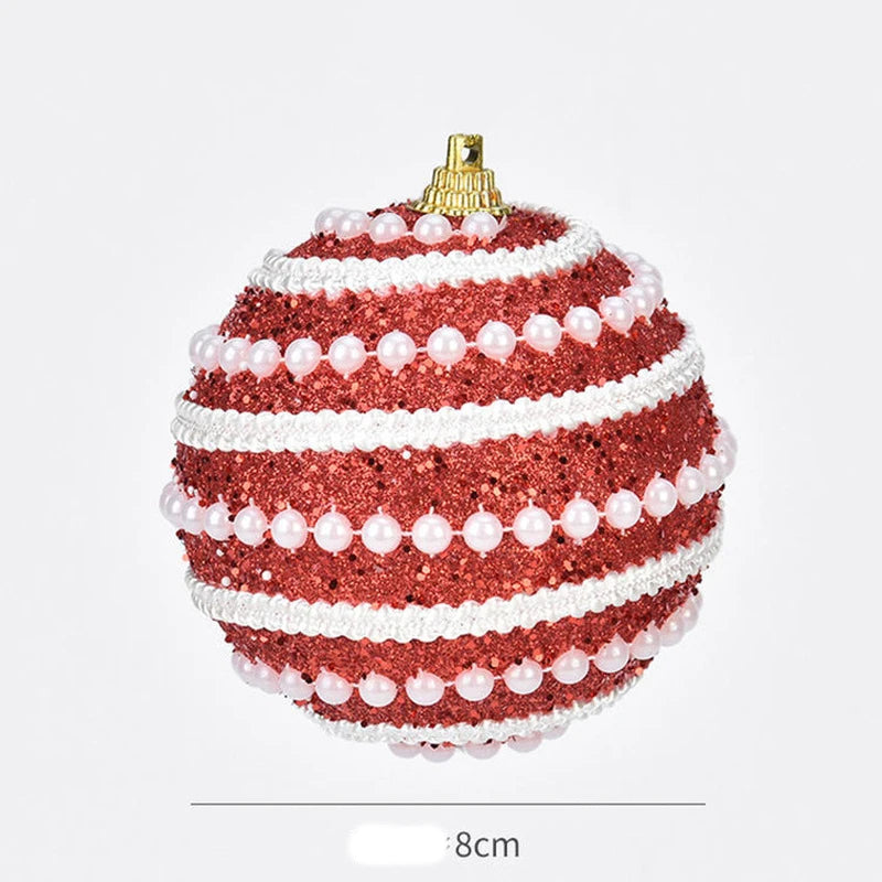 ANYDECO Christmas Ball Glitters Round White Beads Hanging Holiday Ornament Decorations