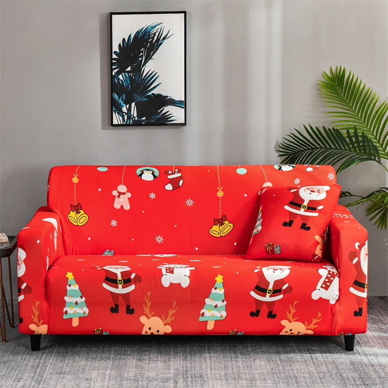 Anyseat Sofa Cover Red Mix Christmas Design Non Slip Stretchable Slipcover