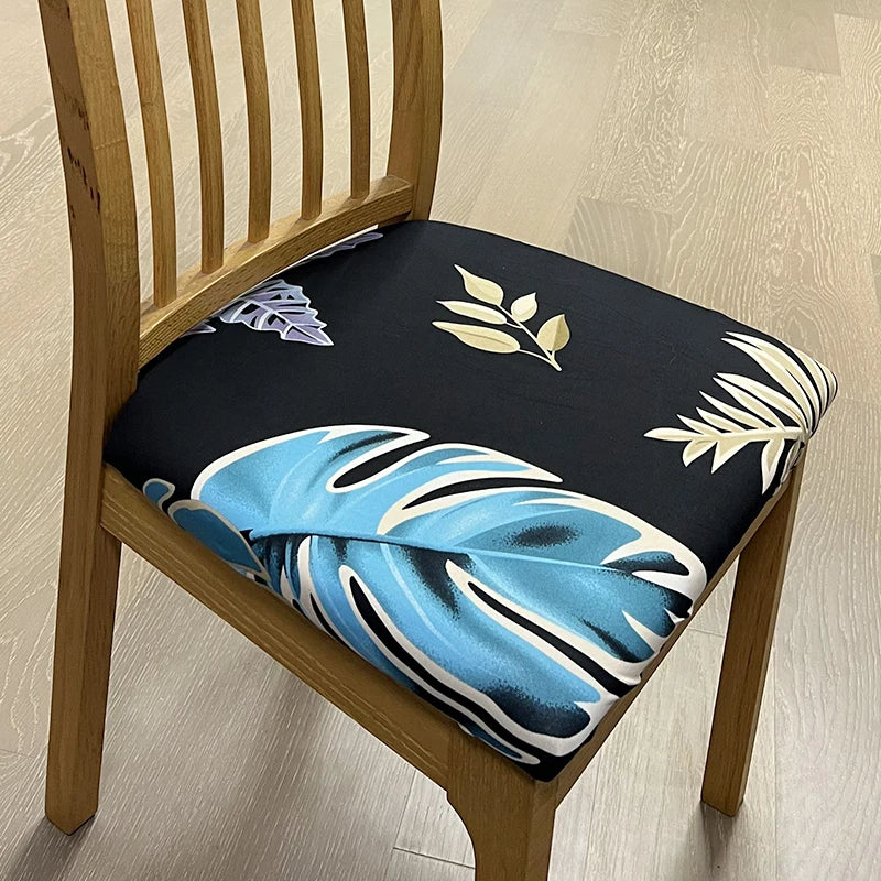 Anyseat  Chair Cover Black Light Blue Big Leaf Print Stretch Seat Cover for Home Dinning Kitchen Washable Removable