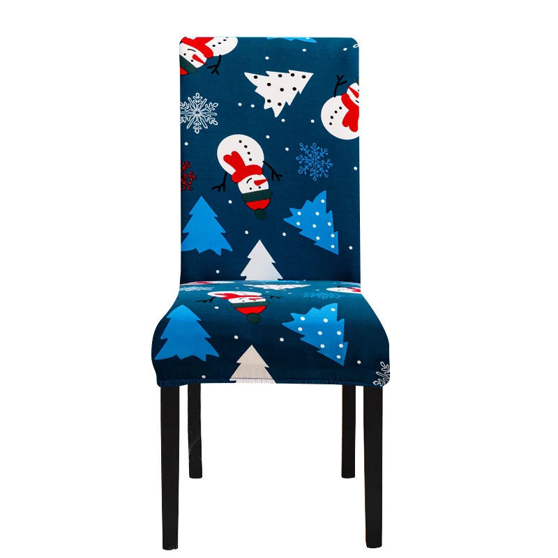 ANYDECO Chair Cover Dark Blue Snowman Christmas Holiday Design with Anti-Dirt and Elastic Material for Dining Room Kitchen Wedding Hotel Banquet Restaurant