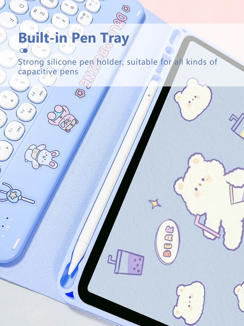ANYMOB  iPad Case White Cartoon Bluetooth Keyboard with Detachable Cover and Cute Design