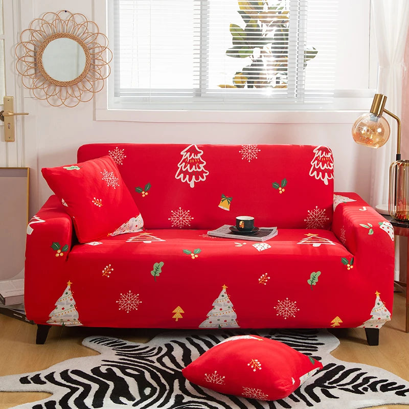 Anyseat Sofa Cover Red Christmas Tree Design Non Slip Stretchable Slipcover