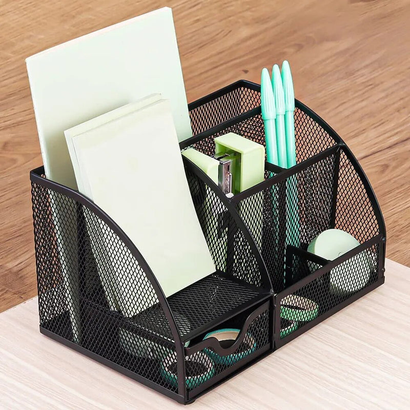 “AnyCraft Black Mesh Desk Organizer with Multi‑Compartment Storage for Office & School Supplies”