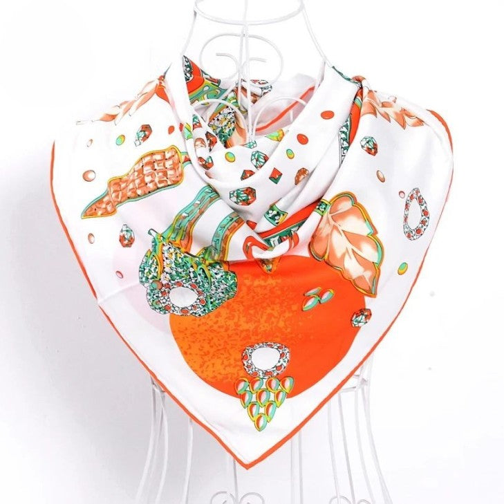 Anyyou Scarf for Women Orange Leaves Diamond Pattern Fashion Brand Design Ladies Silk Shawl 90*90cm Brand Twill Square Scarves