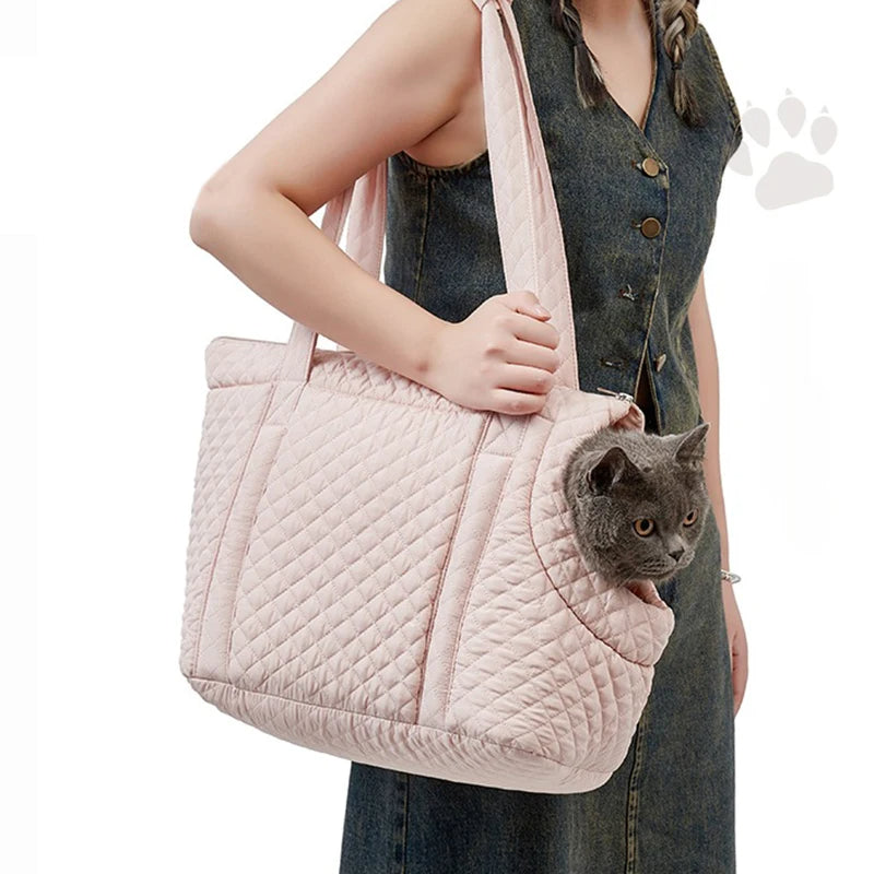 ANYWAGS Pet Carrier Thin Grey Korean Inspired Pet Hand Bag or Shoulder Bag with Quilted Cotton Portable Bag