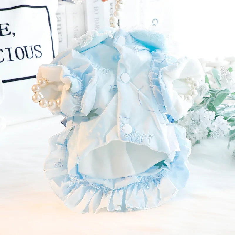 Anypet Pet Clothes Blue Cotton Princess Dress with Tassels and Heart Shape Clothe for Fancy and Special Occasions