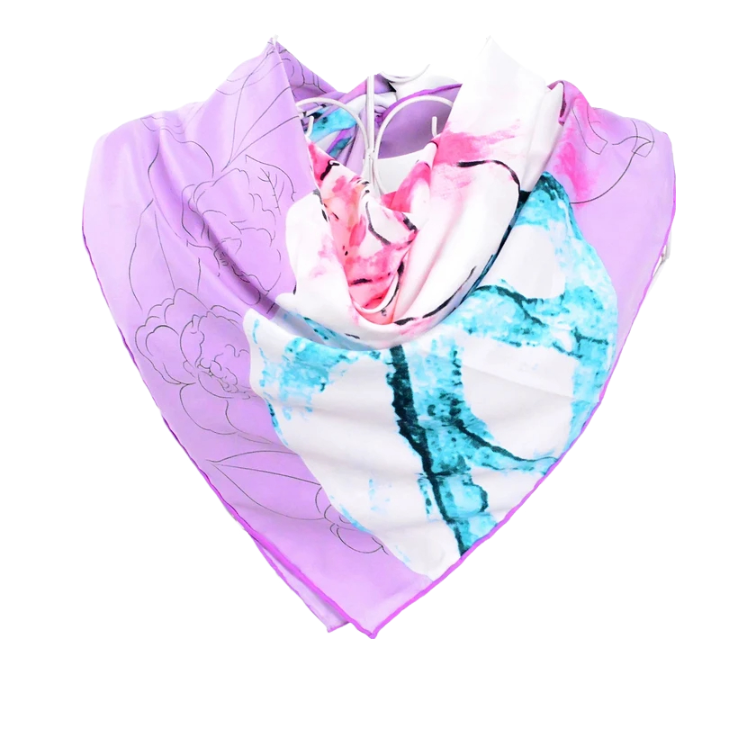 Anyyou Scarf for Women Floral Light Purple Pattern Hand Sewing Edge High Quality Large Silk Cape