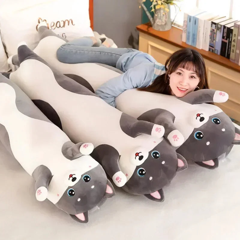Anypillow  Side Sleeping Body Pillow Gray Lovely Husky Bed Sofa Long Pillow for Children and Adult 50CM