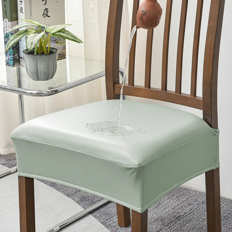 Anyseat Chair Cover Light Green PU Leather Seat Slipcover Chair Cover for Kitchen Hotel Banquet Dining Living Room