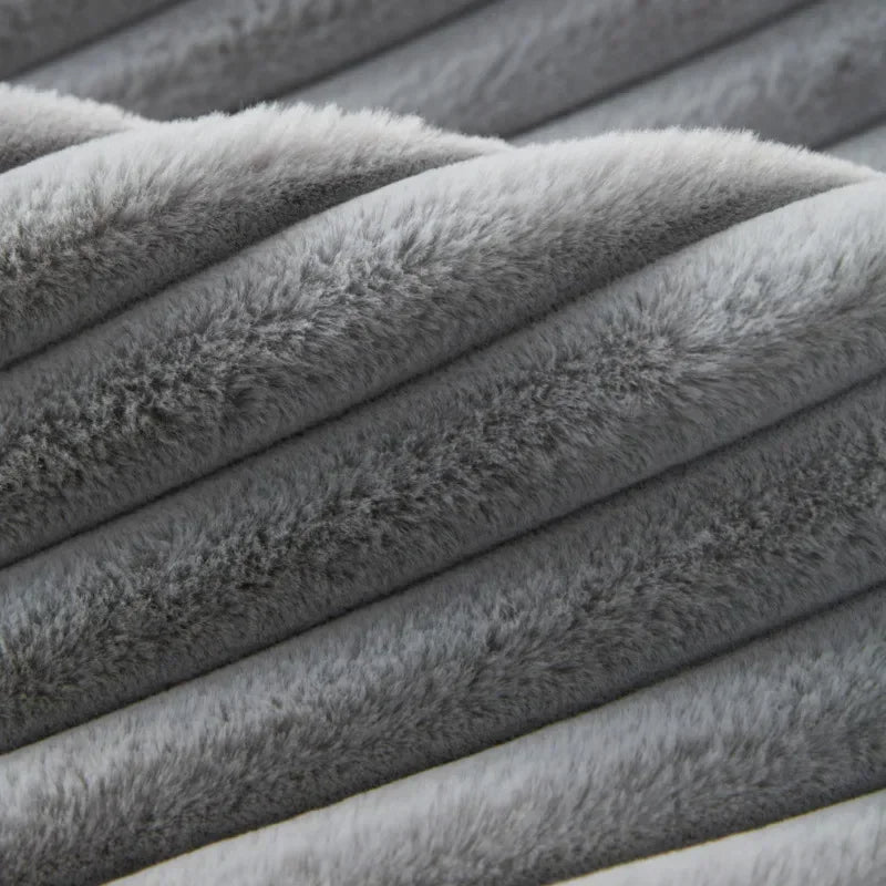 Anyseat Sofa Towel Super Soft Linear Gray Rabbit Plush Quilted Couch Cover L-shaped Sectional Anti-slip Sofa Cover