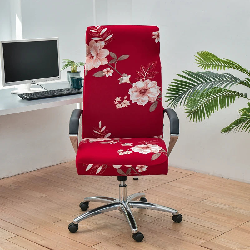 Anyseat Office Chair Cover Red Floral Large Non-Slip Rotating Seat Case Universal Armrest Chair Protector