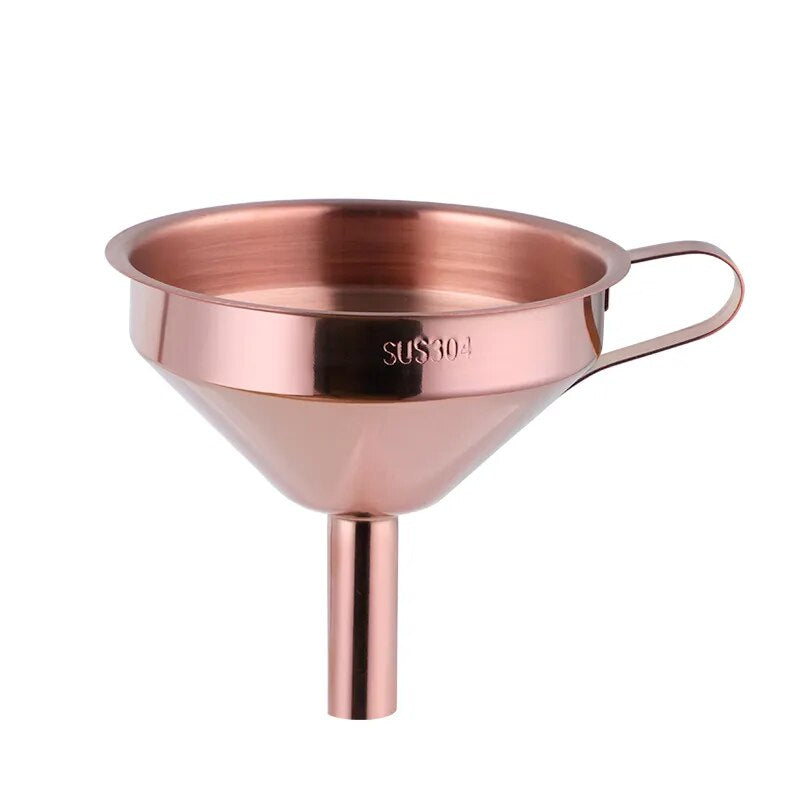 Anygleam Funnel with Detachable Strainer 2Pcs Rose Gold Stainless Steel with Wide Cone Mouth Funnel for Small Can Jar Kitchen Utensil