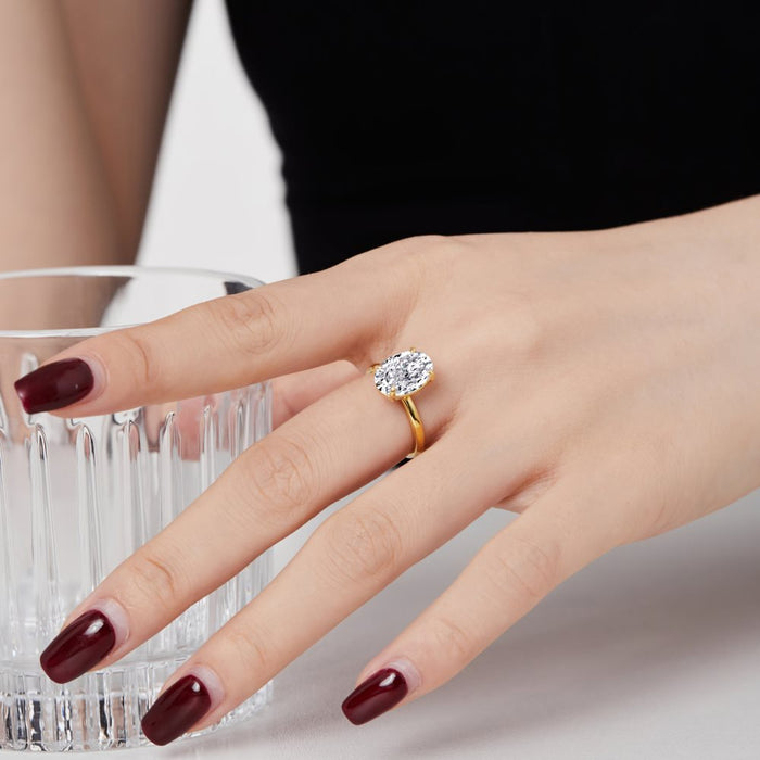 ANYCO Ring 18K Gold Plated Fine Jewelry White Oval Cut CZ 8A 3.5ct Engagement Wedding Classic Luxury Ring For Women