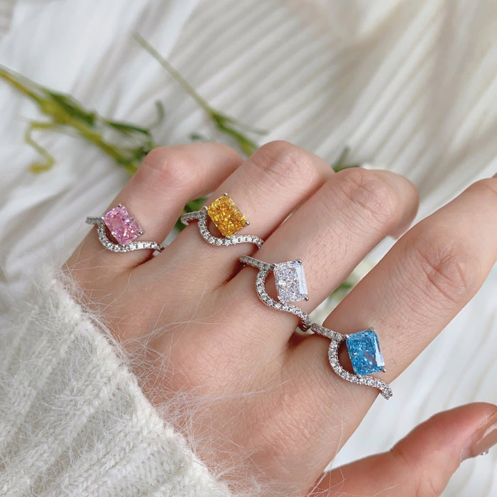 ANYCO Ring Fine Jewelry Square 925 Sterling Silver Rings Bridal Yellow Diamond CZ 8A 2ct Wedding Jewelry For Women