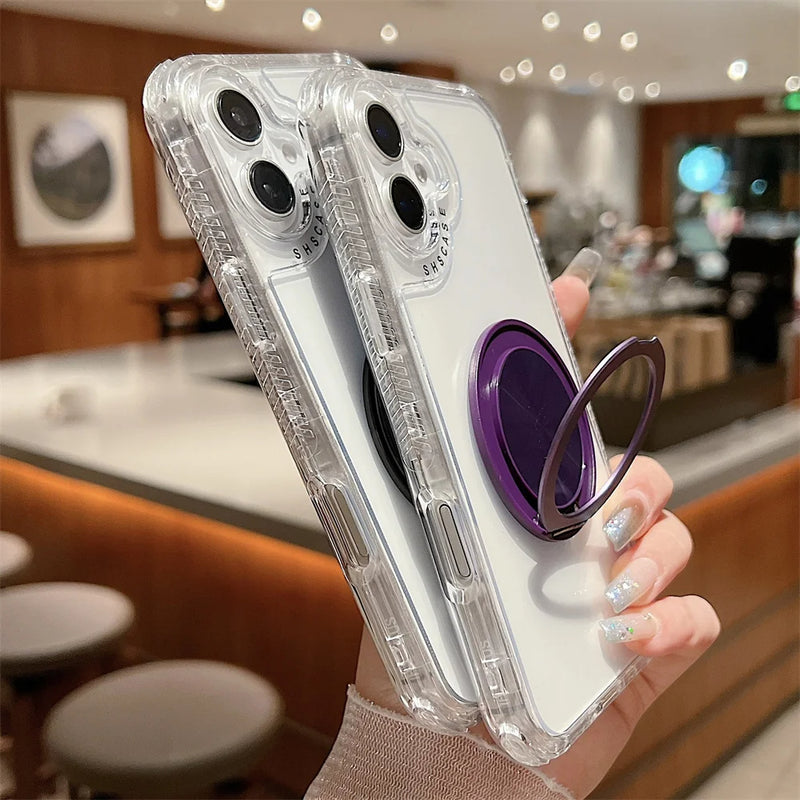 ANYMOB iPhone Case Black Magnetic Rotating Stand Lightweight Clear Rugged Cover